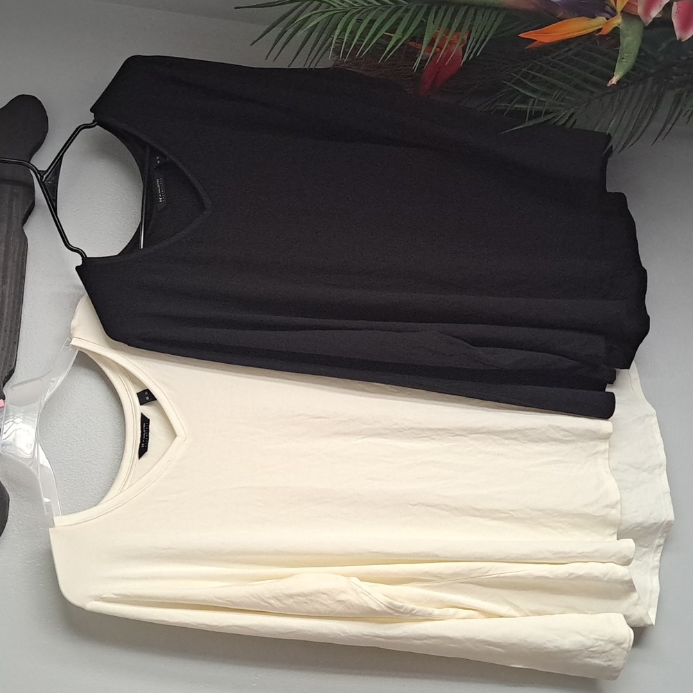 H by Halston Cream & Black Long Sleeve V Neck Knit Blouse XLarge